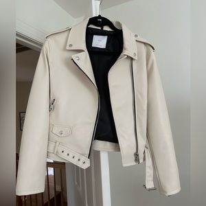 Mango faux leather jacket in beige